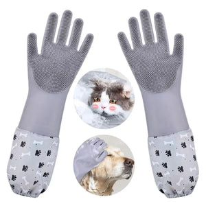Extended Silicone Pet Bathing Gloves with Soft Brush Surface