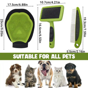 Pet Grooming Kit 3-Piece Set with Self-Cleaning Brush Comb & Bath Glove