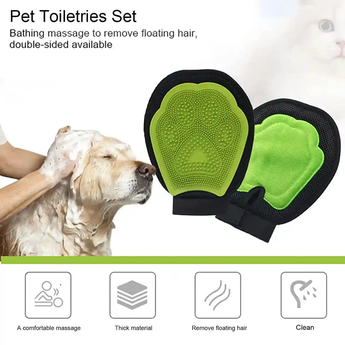Pet Grooming Kit 3-Piece Set with Self-Cleaning Brush Comb & Bath Glove