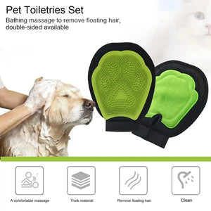 Pet Grooming Kit 3-Piece Set with Self-Cleaning Brush Comb & Bath Glove