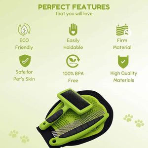 Pet Grooming Kit 3-Piece Set with Self-Cleaning Brush Comb & Bath Glove