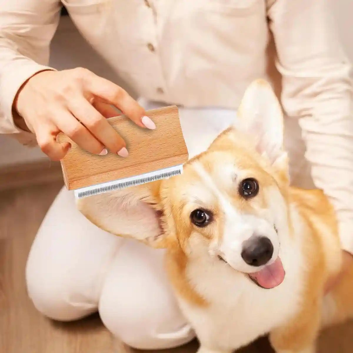 Pet Hair Removal Comb With Wooden Handle