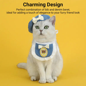 Pet Denim Clothing Set for Cats and Dogs Stylish Hat and Scarf