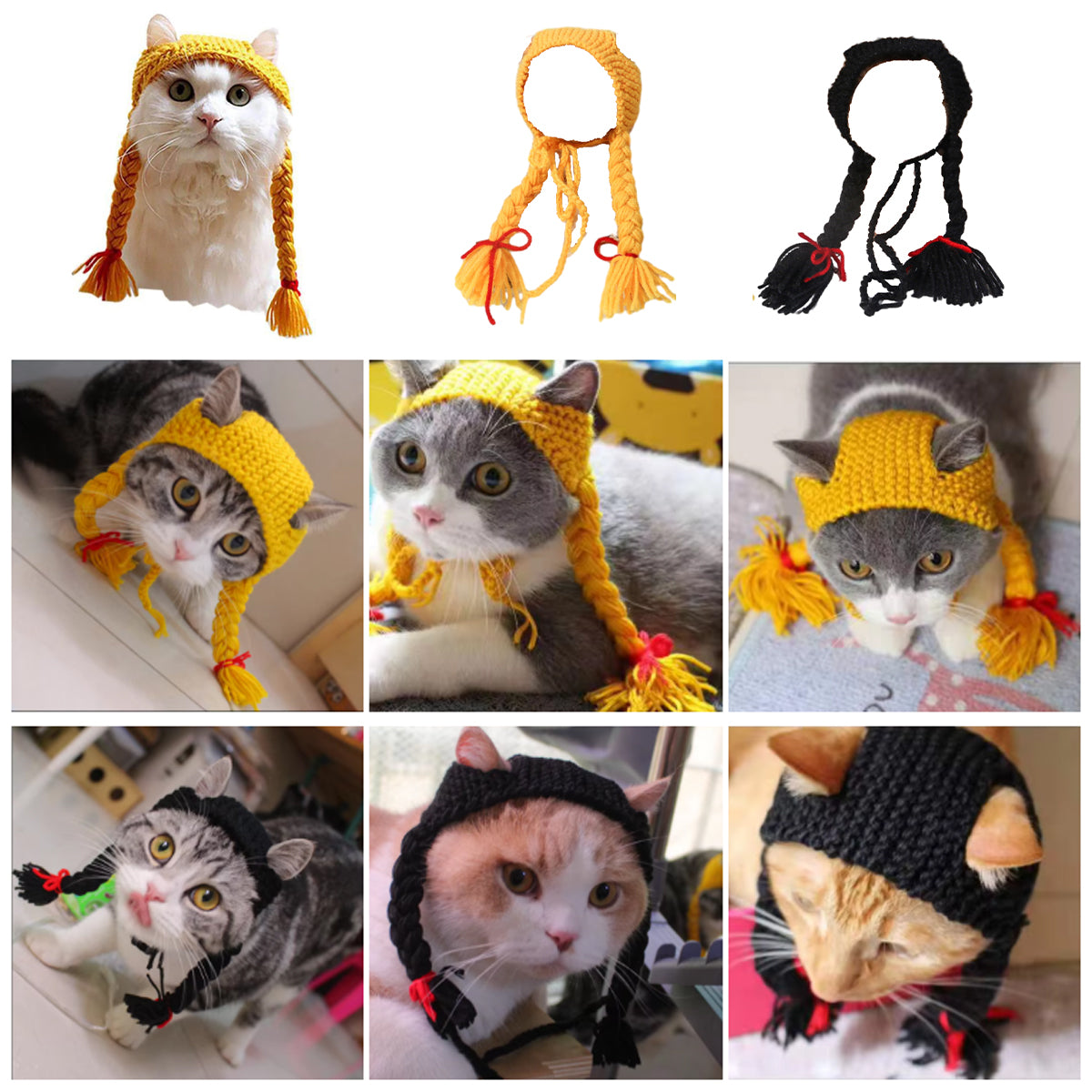 Braided Cat Hat Handmade Knitted Pet Wig