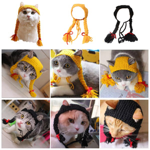 Braided Cat Hat Handmade Knitted Pet Wig