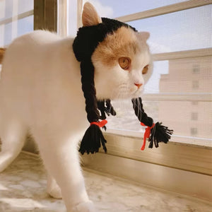 Braided Cat Hat Handmade Knitted Pet Wig