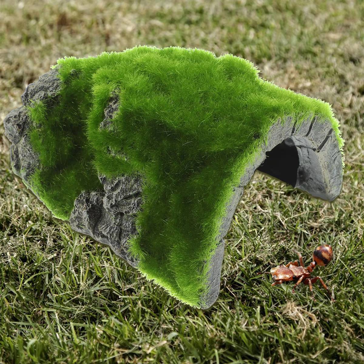 Reptile Hide Cave with Moss | Rock Shelter for Terrariums & Aquariums