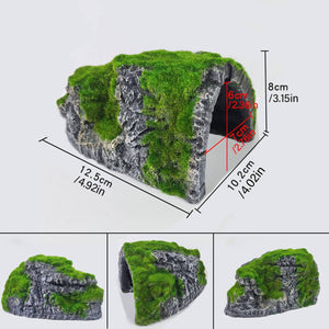 Reptile Hide Cave with Moss | Rock Shelter for Terrariums & Aquariums