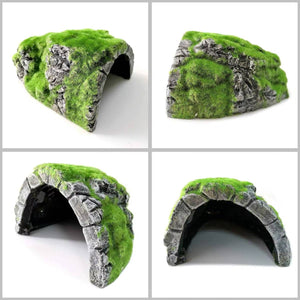 Reptile Hide Cave with Moss | Rock Shelter for Terrariums & Aquariums