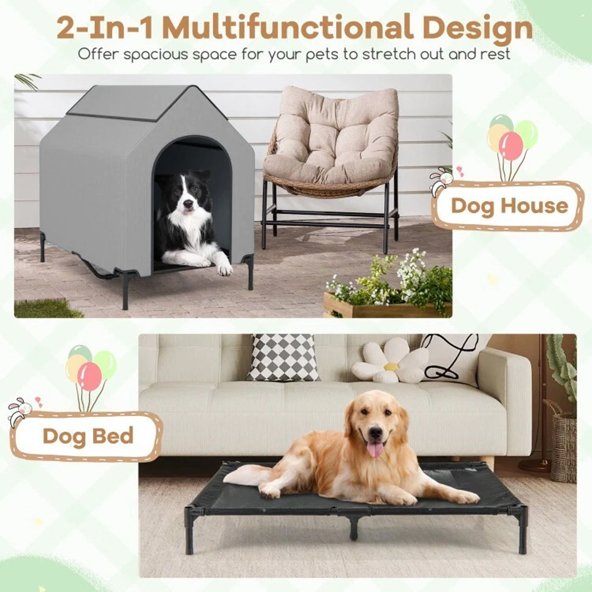 Outdoor Waterproof Pet Tent with Elevated Bed for Dogs and Cats  Description
