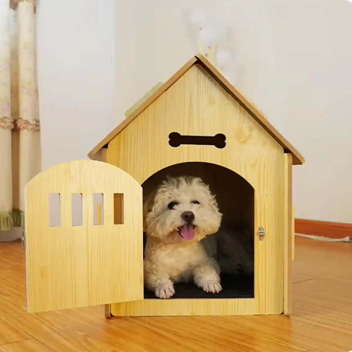 Wooden Pet House Detachable Dog Bed Cat House for Indoor Outdoor Use