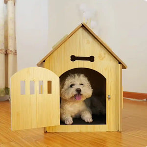 Wooden Pet House Detachable Dog Bed Cat House for Indoor Outdoor Use