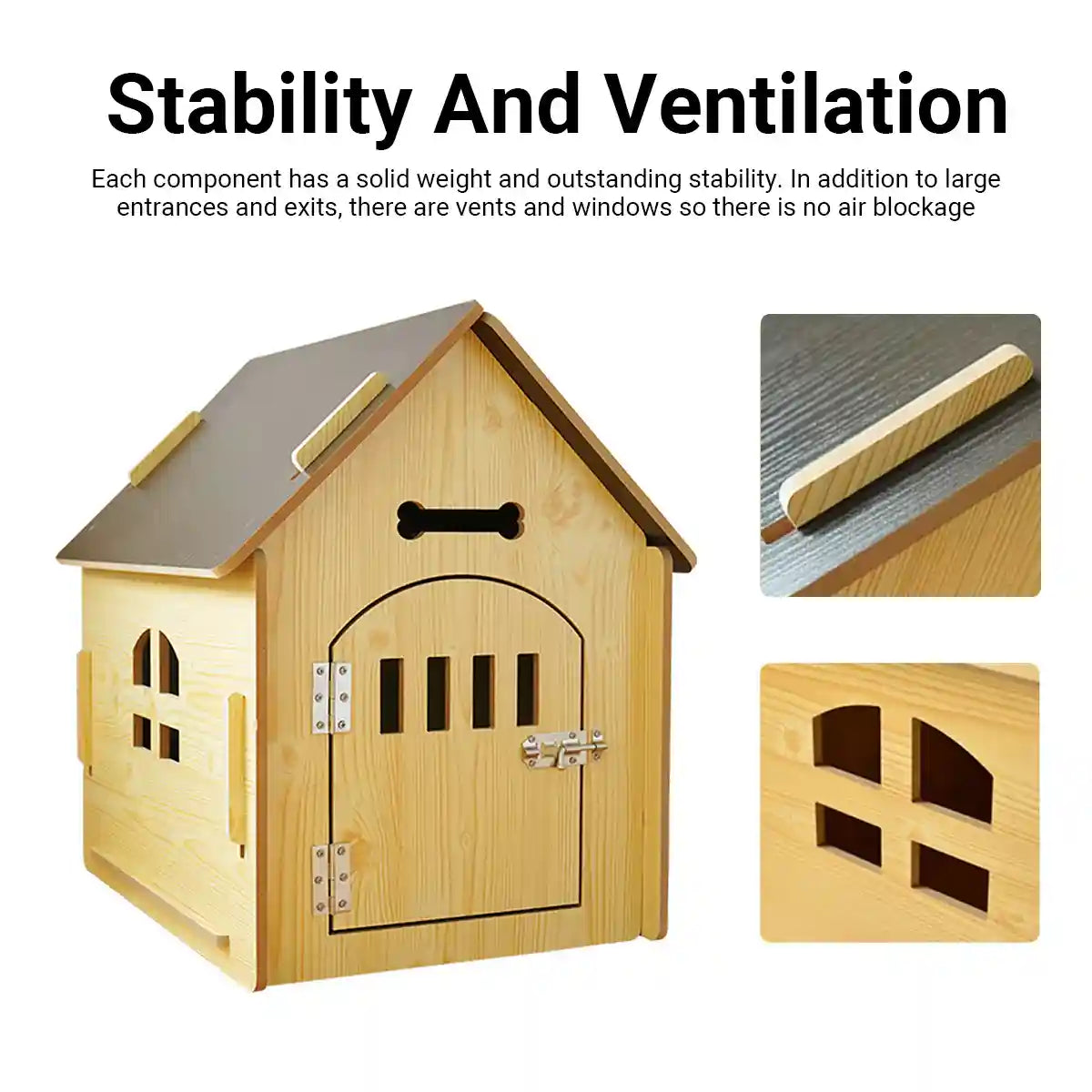 Wooden Pet House Detachable Dog Bed Cat House for Indoor Outdoor Use