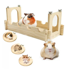 Wooden Hamster Hanging Bridge Set with 3 Play Platforms