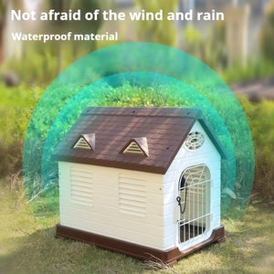 Outdoor Plastic Dog House with Ventilation and Iron Gate