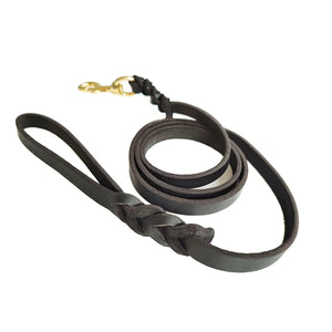 Durable Cowhide Dog Leash With Brass Clasp For Large Pets