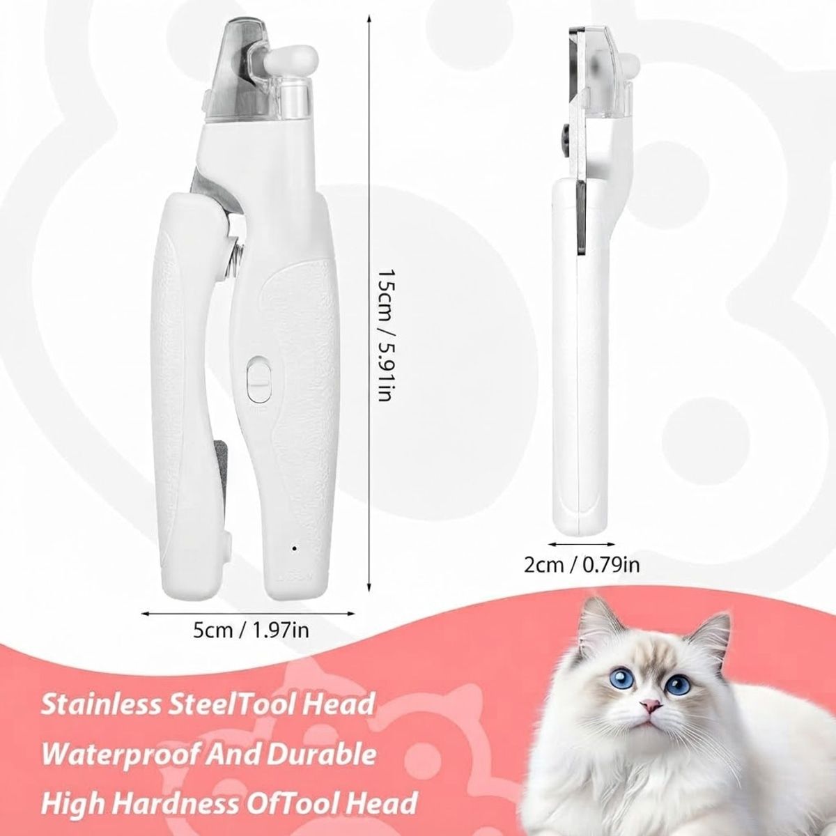 White LED Cat Nail Clippers with Safety Lock