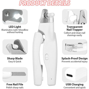 White LED Cat Nail Clippers with Safety Lock