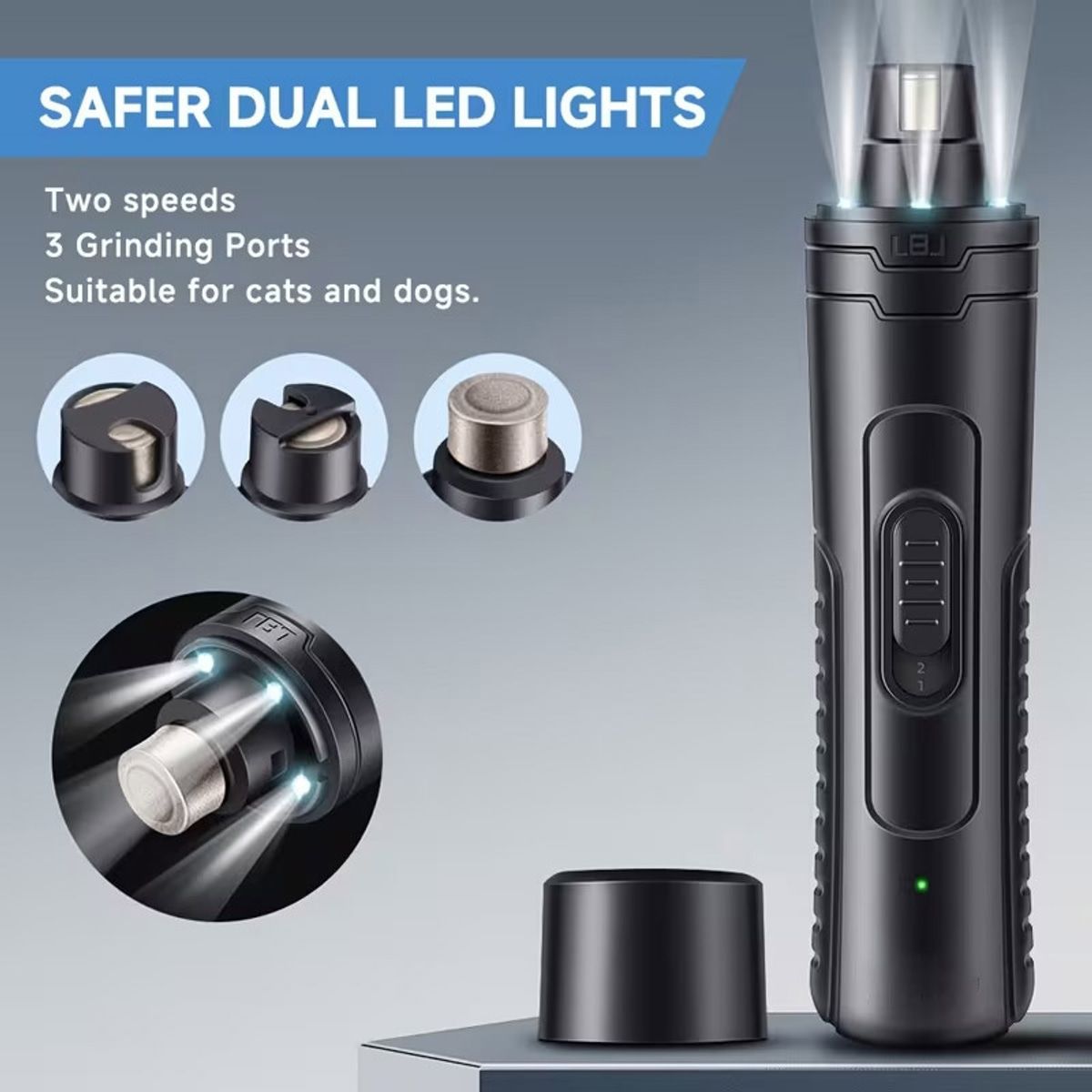 Black Triple LED Dog Nail Grinder with 2 Speeds