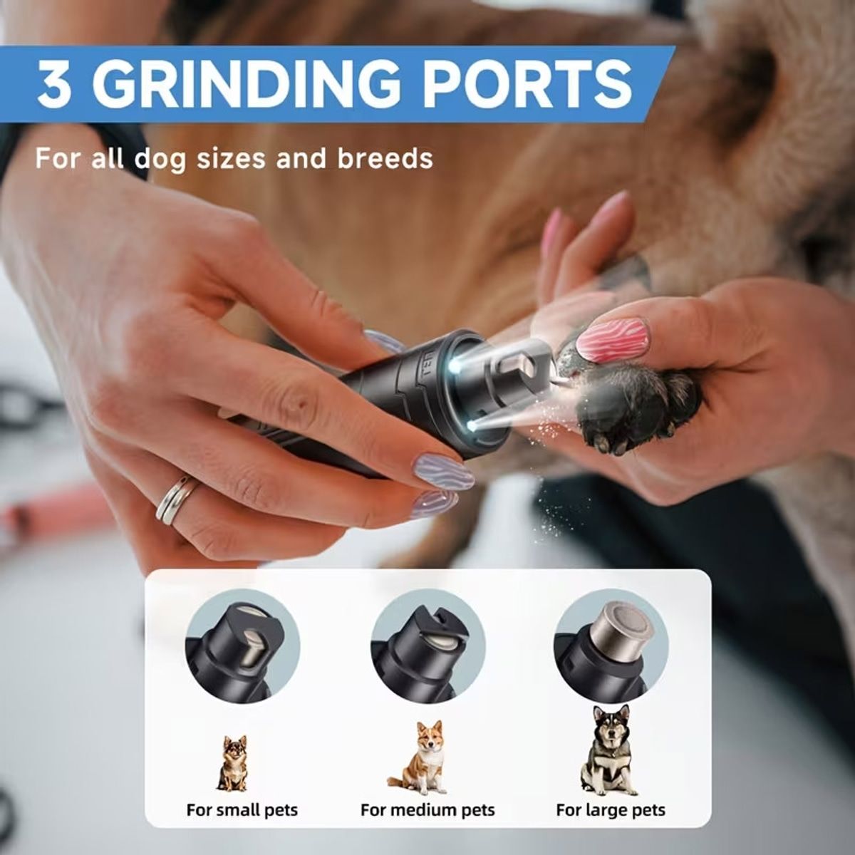 Black Triple LED Dog Nail Grinder with 2 Speeds
