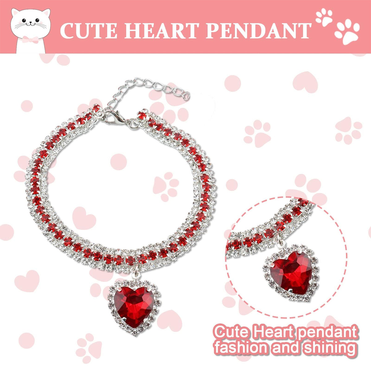 Rhinestone Pet Collar Set With Heart Pendant
