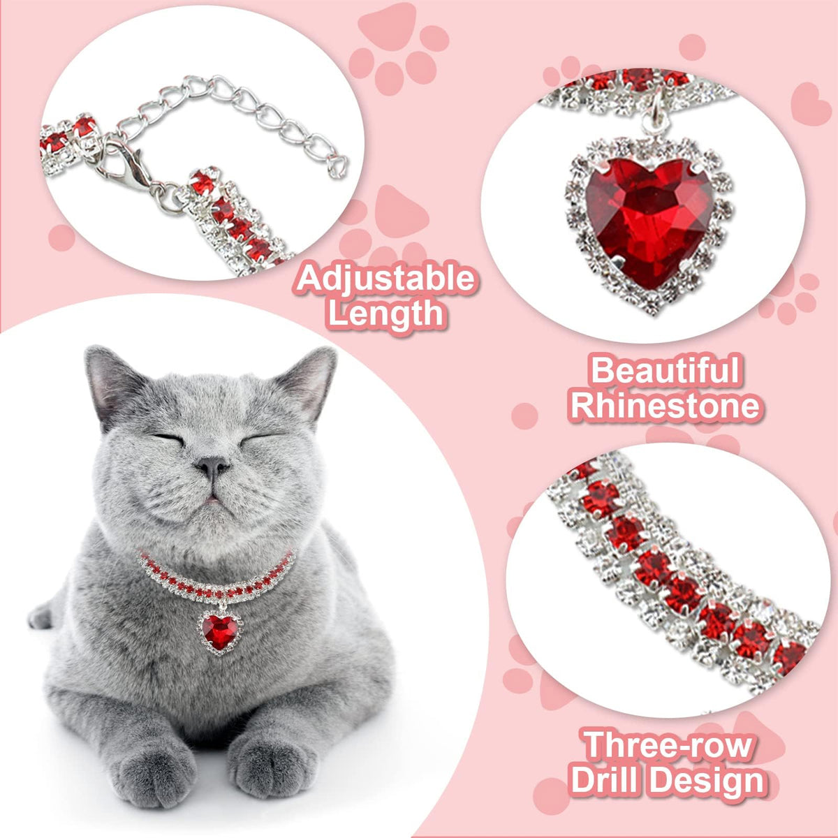 Rhinestone Pet Collar Set With Heart Pendant