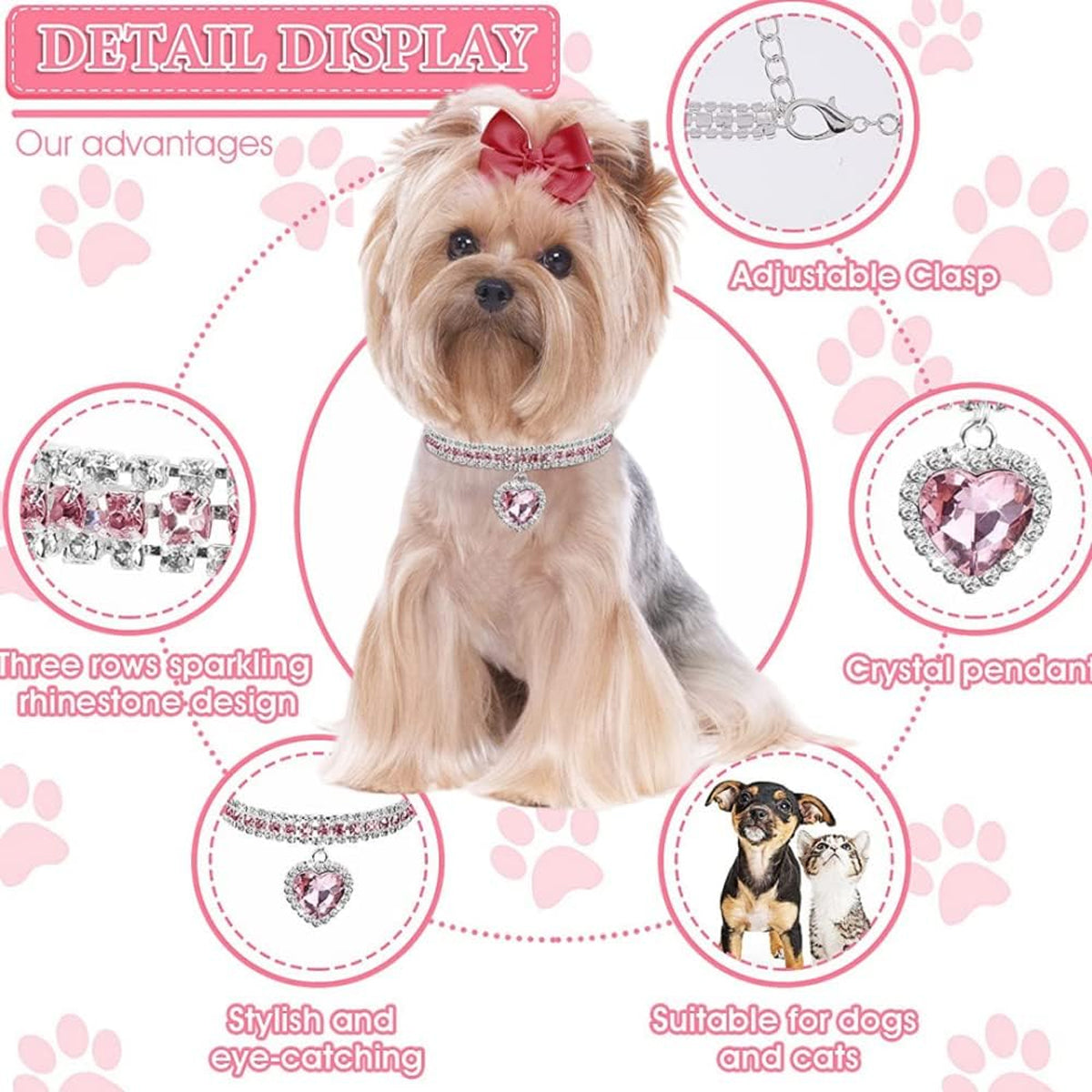 Rhinestone Pet Collar Set With Heart Pendant