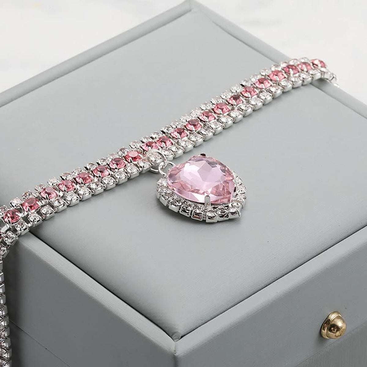 Rhinestone Pet Collar Set With Heart Pendant