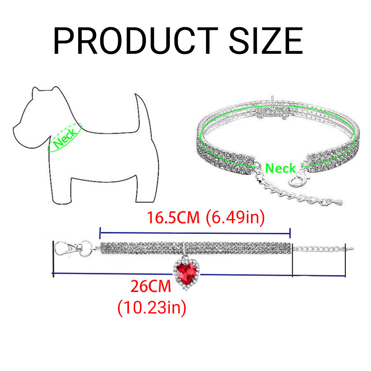 Rhinestone Pet Collar Set With Heart Pendant