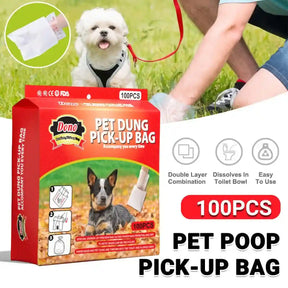 Leak-proof dog poop bags, flushable pet waste bags, eco-friendly pet waste disposal.