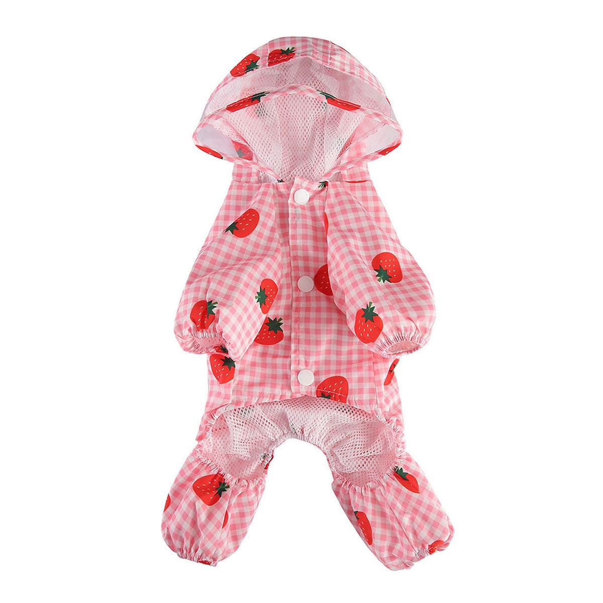 Strawberry Plaid Dog Raincoat Waterproof Pet Jacket with Hood