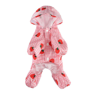 Strawberry Plaid Dog Raincoat Waterproof Pet Jacket with Hood