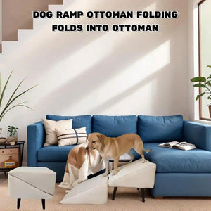 Khaki Wooden Pet Dog Stairs Ramp Dual-Function Foldable Step Ladder