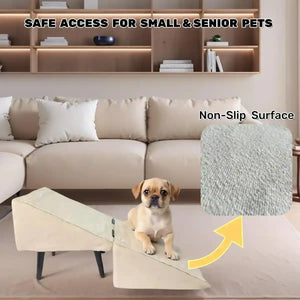 Khaki Wooden Pet Dog Stairs Ramp Dual-Function Foldable Step Ladder