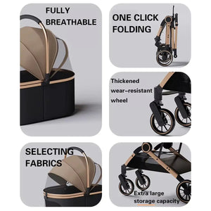 Luxury Foldable Pet Stroller with Detachable Carrier 2-in-1 Design