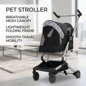 Black Compact Pet Stroller with Folding Frame