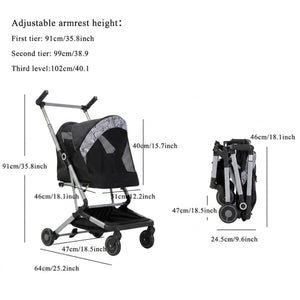 Black Compact Pet Stroller with Folding Frame