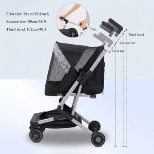 Black Compact Pet Stroller with Folding Frame