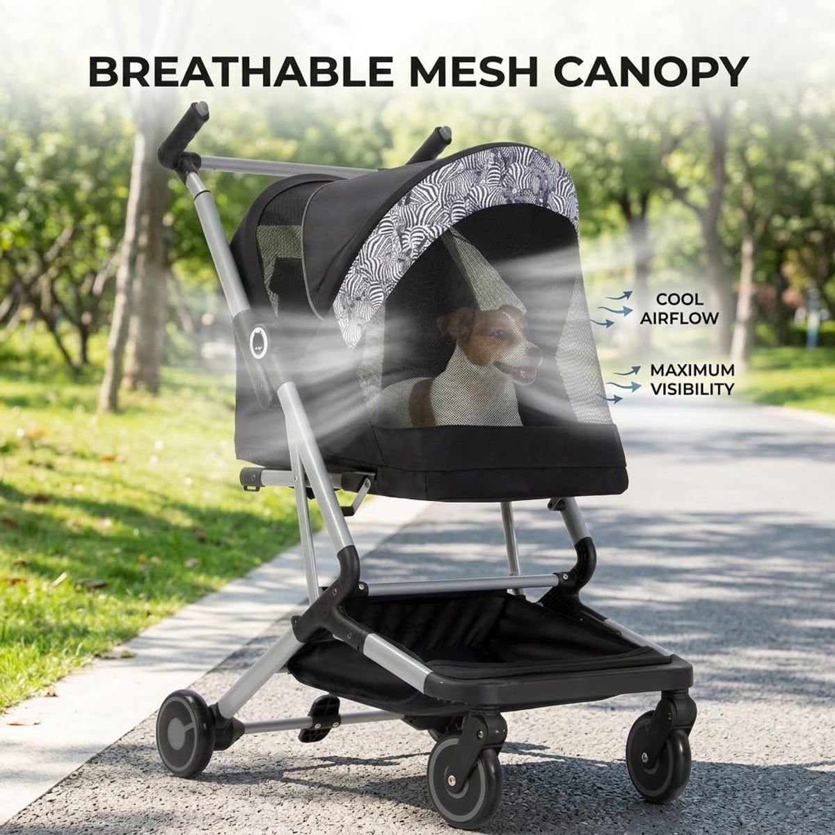 Black Compact Pet Stroller with Folding Frame
