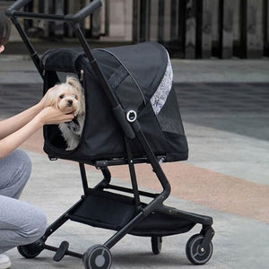 Black Compact Pet Stroller with Folding Frame