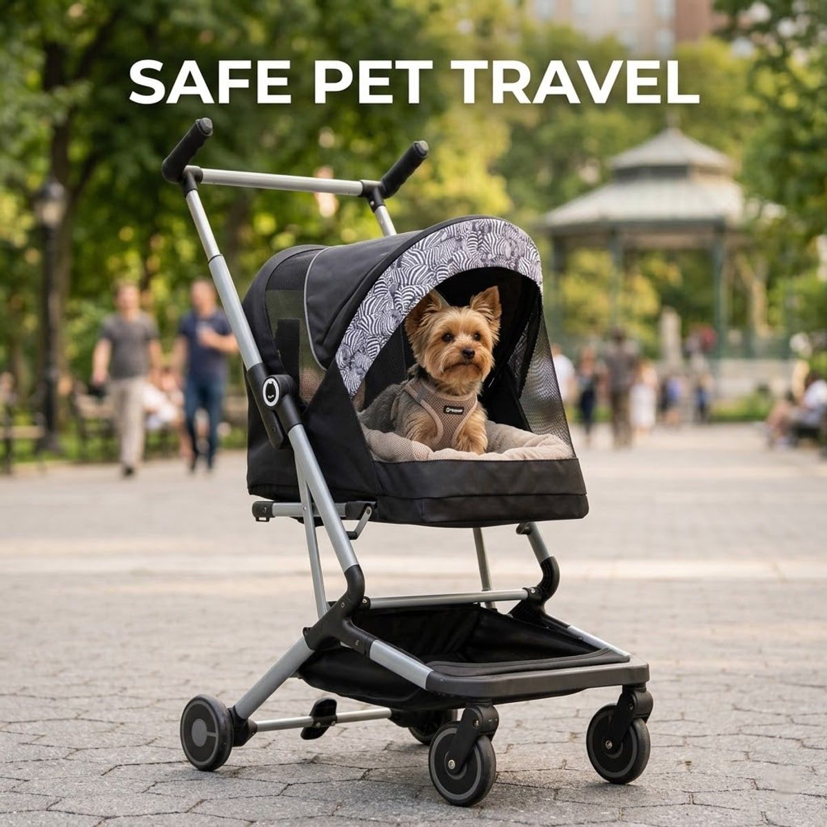 Black Compact Pet Stroller with Folding Frame