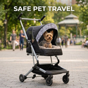 Black Compact Pet Stroller with Folding Frame