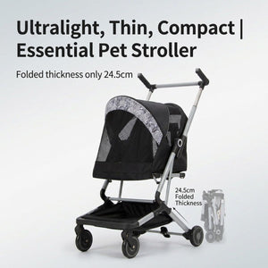 Black Compact Pet Stroller with Folding Frame