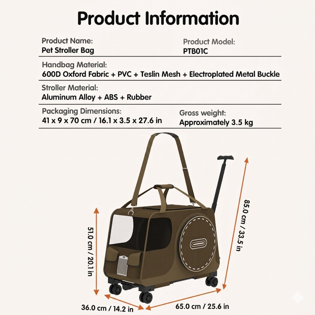 Pet Stroller Bag - Kitten & Dog Shoulder Carrier Handbag