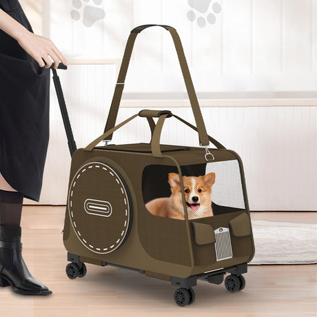 Shoulder pet carrier bag for cats and small dogs in coffee or blue – product view 8
