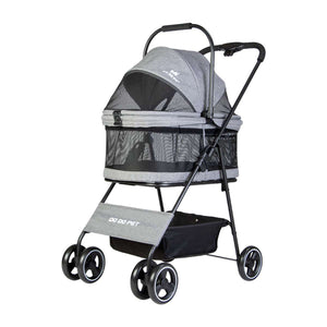 Grey Foldable Pet Stroller with Mesh Canopy