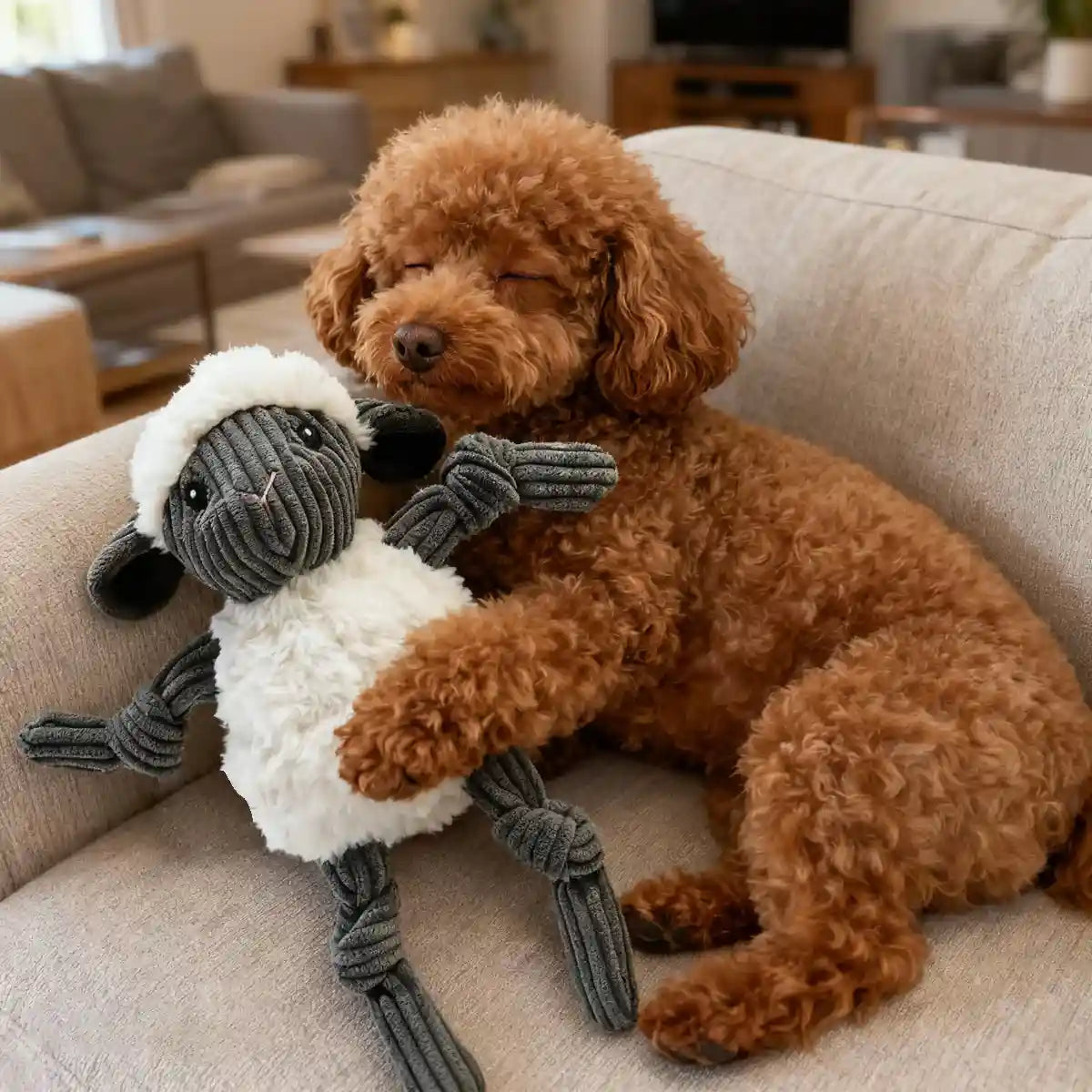 Lamb Shape Pet Chew Toy with Squeaker Soft PP Cotton for Dogs