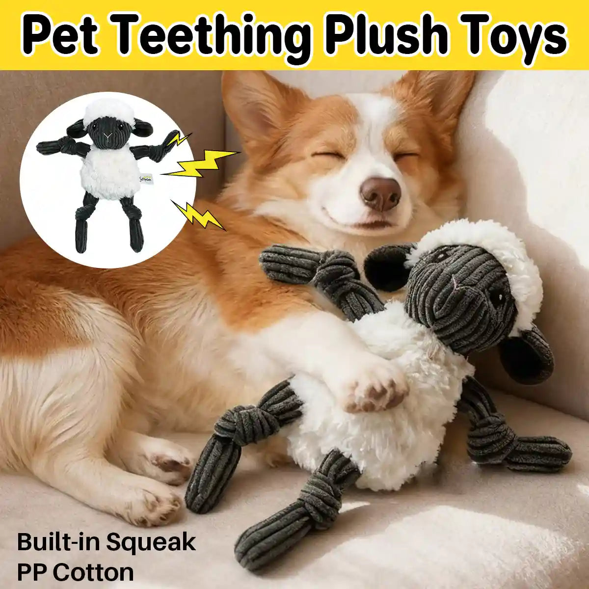 Lamb Shape Pet Chew Toy with Squeaker Soft PP Cotton for Dogs