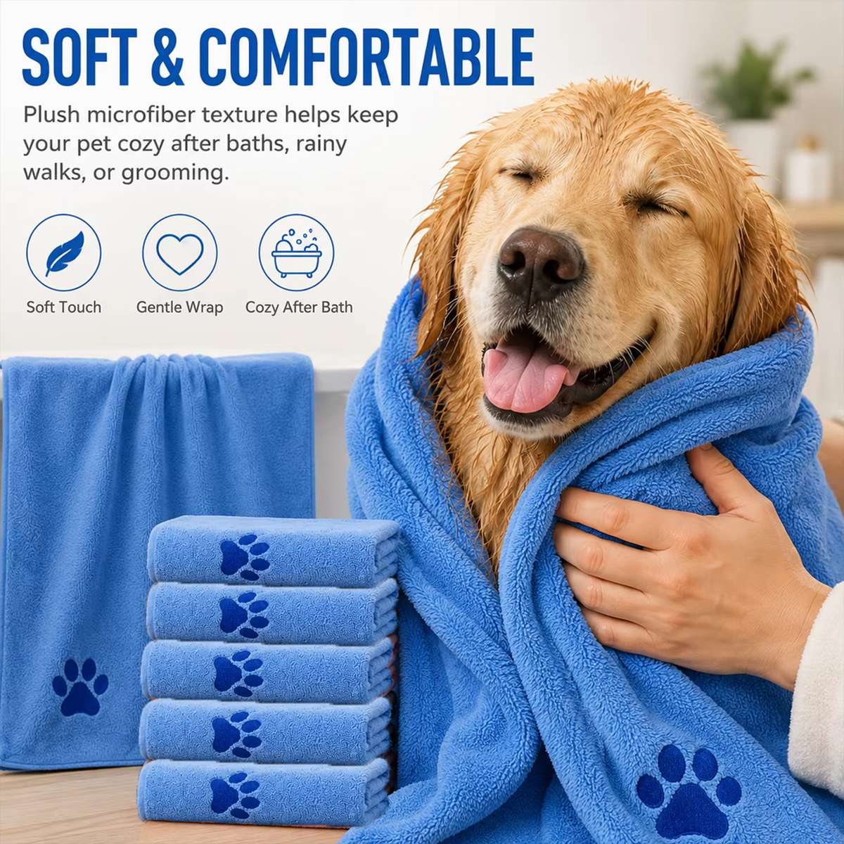 4-Piece Microfibre Pet Towel Set for Dogs and Cats