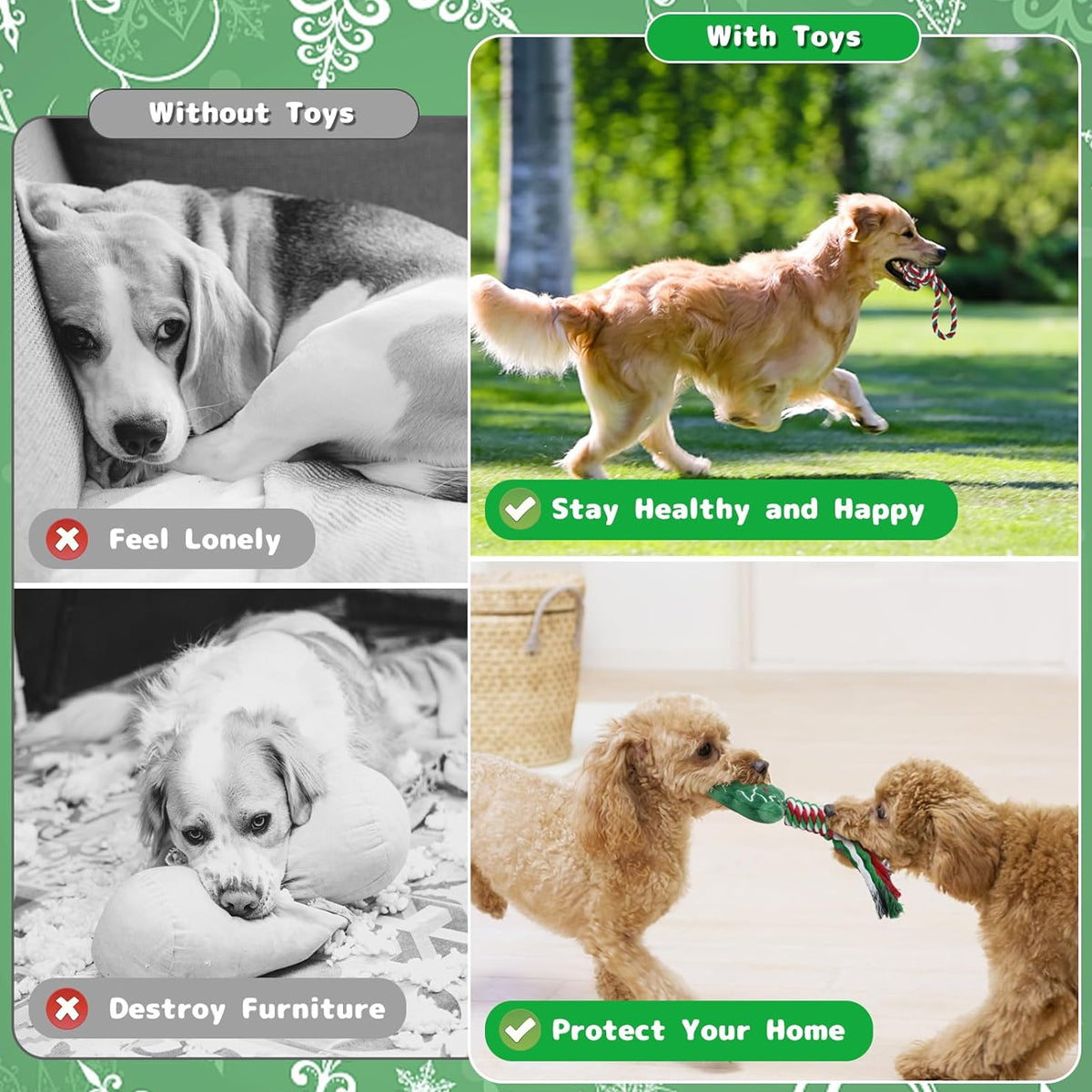 Christmas Dog Toy Set 8pcs Cotton Rope Chew & Play Toys